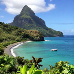 Caribbean Holidays, Dominica Luxury Holidays, Private boat cruising along Dominica&rsquo;s rugged coastline, turquoise water, green cliffs and secluded black-sand beach