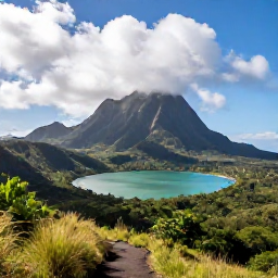 Caribbean Holidays, Dominica March Holidays, Boiling Lake hiking trail in Dominica, surrounded by volcanic mountains, rainforest and dramatic clouds under bright March sunshine
