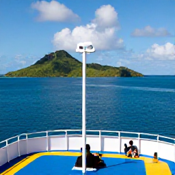 Caribbean Holidays, Dominica Multi-Country, Travellers relaxing on a Caribbean ferry deck between green islands under a sunny blue sky