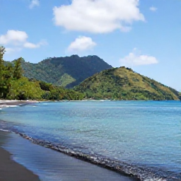 Caribbean Holidays, Dominica Nature Holidays, A calm Caribbean bay on Dominica in January, with clear water, a black sand beach and green hills behind it