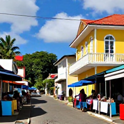 Caribbean Holidays, Dominica November, Colourful Roseau street scene in Dominica, with historic buildings, local market stalls and tropical November sunshine
