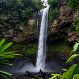 Caribbean Holidays, Dominica November, Emerald Trafalgar Falls in Dominica surrounded by dense rainforest, volcanic rocks and light November rain