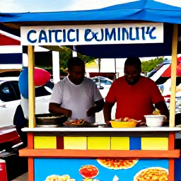 Caribbean Holidays, Dominica November, Friendly local food stall in Roseau, Dominica, serving traditional Caribbean dishes in a colourful market setting