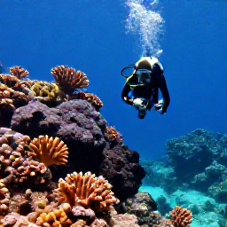 Caribbean Holidays, Dominica Scuba Diving, A diver exploring a colourful coral reef beside volcanic rock in clear Caribbean water off Dominica