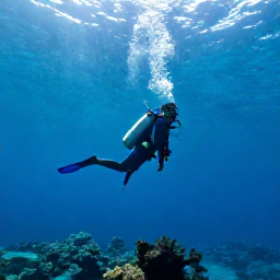 Caribbean Holidays, Dominica Scuba Diving, A diver looking towards the sunlit Caribbean surface above a pristine Dominica reef
