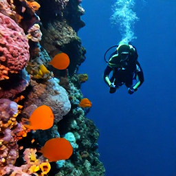 Caribbean Holidays, Dominica Scuba Diving, A scuba diver swimming above a dramatic underwater wall covered in sponges and tropical fish near Dominica