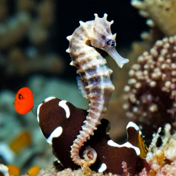 Caribbean Holidays, Dominica Scuba Diving, Close-up underwater scene of a seahorse, frogfish and tropical reef fish among sponges in Dominica
