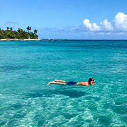 Caribbean Holidays, Dominica Solo Holidays, Calm Caribbean beach on Dominica with a solo traveller swimming and snorkelling in clear turquoise water
