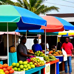 Caribbean Holidays, Dominica Solo Holidays, Colourful Roseau market in Dominica with tropical fruit, local produce and friendly traders in bright daylight