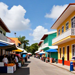 Caribbean Holidays, Dominica Solo Holidays, Colourful Roseau street scene in June with local market stalls, Caribbean buildings and friendly island atmosphere