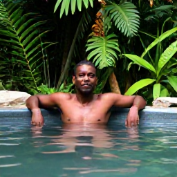 Caribbean Holidays, Dominica Solo Holidays, Relaxed solo traveller bathing in a natural hot spring in Dominica surrounded by rainforest