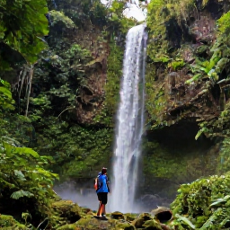 Caribbean Holidays, Dominica Solo Holidays, Solo holidaymaker walking beside Trafalgar Falls surrounded by dense tropical rainforest on Dominica