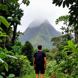 Caribbean Holidays, Dominica Solo Holidays, Solo traveller hiking through lush rainforest on Dominica in November, with misty mountains and tropical foliage