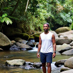 Caribbean Holidays, Dominica Solo Holidays, Solo traveller walking through lush rainforest on Dominica beside a clear mountain stream
