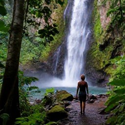 Caribbean Holidays, Dominica Solo Holidays, Solo visitor exploring a green Dominica rainforest trail beside a waterfall