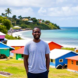 Caribbean Holidays, Dominica Tours, A friendly local guide welcoming travellers in a colourful Dominica village near the coast