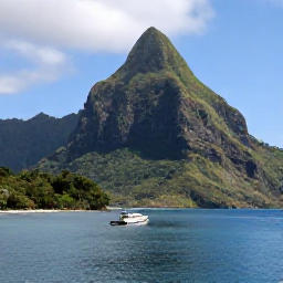 Caribbean Holidays, Dominica Tours, A small boat travelling along Dominica&rsquo;s rugged west coast with green mountains and calm blue Caribbean water