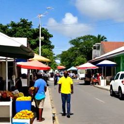 Caribbean Holidays, Dominica Tours, Friendly visitors exploring Roseau's colourful streets and a traditional Dominica market with local produce