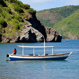 Caribbean Holidays, Dominica Tours October, Traditional wooden boat on calm blue water near Dominica's rugged coastline, with snorkellers and green hills in the background