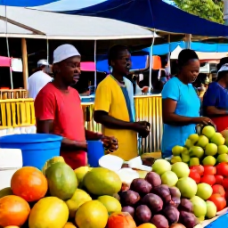 Caribbean Holidays, Dominica Tours, Roseau market in Dominica on a bright August morning, with colourful tropical fruit, local crafts and friendly residents