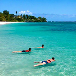 Caribbean Holidays, Dominica Tours, Visitors swimming and snorkelling in clear turquoise water near Dominica's volcanic coastline