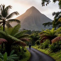 Caribbean Holidays, Dominica Walking, A lush Dominica rainforest trail in March, with volcanic mountains, ferns, palms and soft morning light