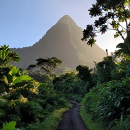 Caribbean Holidays, Dominica Walking Holidays, A clear January morning over Dominica's lush volcanic mountains, with a marked rainforest walking trail in the foreground