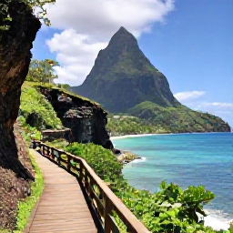 Caribbean Holidays, Dominica Walking Holidays, A coastal walking path on Dominica with rugged cliffs, turquoise sea and green hills under a bright sky