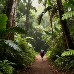 Caribbean Holidays, Dominica Walking Holidays, A lush Dominica mountain trail in July, with hikers walking through tropical rainforest beneath soft morning light