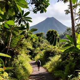 Caribbean Holidays, Dominica Walking Holidays, A lush Dominica rainforest trail in February, with emerald foliage, volcanic mountains and a lone hiker walking beneath filtered sunshine