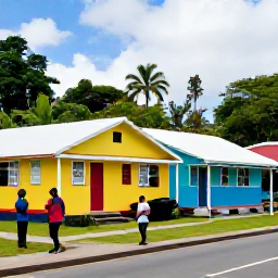 Caribbean Holidays, Dominica Walking Holidays, Friendly Dominica village with colourful homes, local market produce and walkers meeting residents during a November holiday