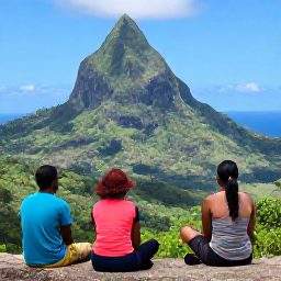 Caribbean Holidays, Dominica Walking Holidays, Friendly walkers resting at a rainforest viewpoint in Dominica, looking across green mountain valleys beneath a clear January sky