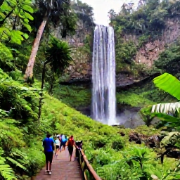 Caribbean Holidays, Dominica Walking Holidays, Trafalgar Falls in Dominica surrounded by vivid green rainforest, with visitors viewing the twin waterfalls from a safe forest trail