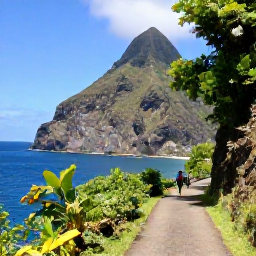 Caribbean Holidays, Dominica Walking Holidays, Walkers enjoying a quiet coastal path in Dominica, with rugged volcanic cliffs, tropical vegetation and deep blue Caribbean sea