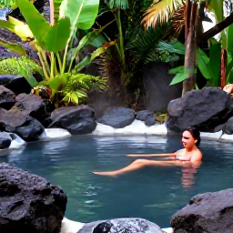 Caribbean Holidays, Dominica Wellness, A natural hot spring in Dominica surrounded by tropical vegetation and volcanic rocks, with a visitor relaxing in the warm water