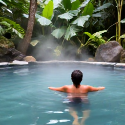 Caribbean Holidays, Dominica Wellness, A natural hot spring surrounded by lush rainforest in Dominica, with a person enjoying a peaceful wellness soak