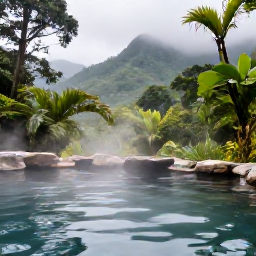 Caribbean Holidays, Dominica Wellness, A peaceful January morning at a natural hot spring in Dominica, surrounded by lush rainforest and misty green hills