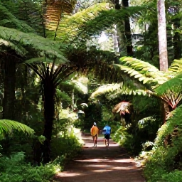 Caribbean Holidays, Dominica Wellness, A scenic rainforest trail in Dominica with ferns, tall trees, filtered sunlight and a couple walking peacefully