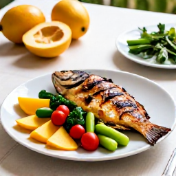 Caribbean Holidays, Dominica Wellness, Healthy Caribbean meal in Dominica featuring fresh tropical fruit, vegetables, grilled fish, and local herbs on a simple table