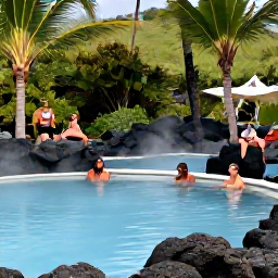Caribbean Holidays, Dominica Wellness, Natural hot sulphur pool in Dominica with tropical vegetation, volcanic rocks, and visitors enjoying a peaceful soak