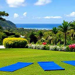 Caribbean Holidays, Dominica Wellness, Outdoor wellness setting in Dominica with yoga mats overlooking a green valley and Caribbean sea