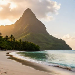 Caribbean Holidays, Dominica Wellness, Quiet Caribbean beach in Dominica at sunrise, calm turquoise water, soft golden light and lush green hills