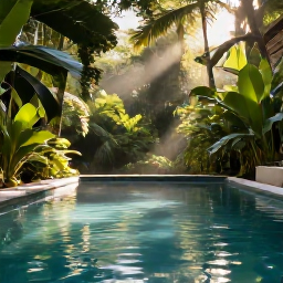 Caribbean Holidays, Dominica Wellness, Quiet Dominica rainforest pool surrounded by lush green foliage, soft morning light, and a peaceful natural setting