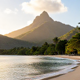 Caribbean Holidays, Dominica Wellness, Quiet tropical beach on Dominica in June, calm Caribbean water, lush green hills and soft morning light