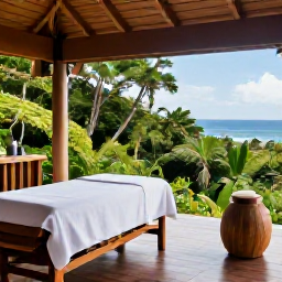 Caribbean Holidays, Dominica Wellness, Relaxing Dominica retreat overlooking rainforest and Caribbean sea, open-air treatment area, natural materials, and tranquil atmosphere