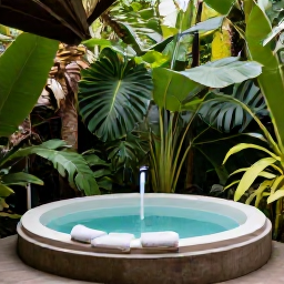 Caribbean Holidays, Dominica Wellness Retreats, A tranquil wellness treatment in a small open-air spa surrounded by tropical plants and rainforest in Dominica