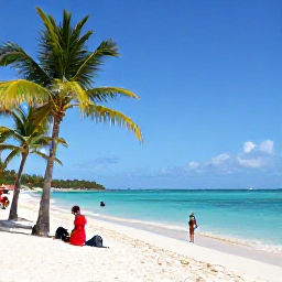 Caribbean Holidays, Dominican Adventure, A bright July morning on a Dominican Republic beach with turquoise water, palm trees and travellers preparing for an active day