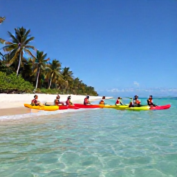 Caribbean Holidays, Dominican Adventure, A guided group kayaking and snorkelling in clear Caribbean water beside a Dominican Republic beach