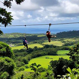 Caribbean Holidays, Dominican Adventures, Visitors ziplining through tropical forest above a green Dominican Republic valley