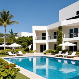 Caribbean Holidays, Dominican All Inclusive, Modern all-inclusive resort in the Dominican Republic with swimming pool, tropical gardens, outdoor dining and palm trees